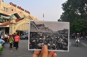 Рынок Донг Хуан. Фотография 1920-х годов на фоне современного вида