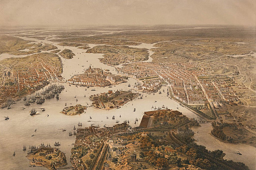 Вид на Стокгольм с воздушного шара. 1868 год