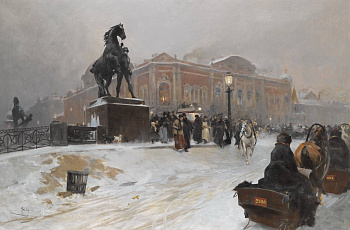 Аничков мост на Невском проспекте в сумерки. Художник Паоло Сала (1859-1924)