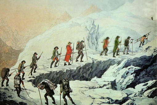 Рисунок, изображающий участников первых восхождений на Монблан
