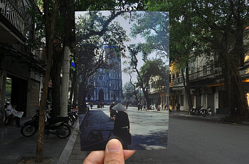 Собор Святого Иосифа. Фотография 1976 года на фоне современного вида