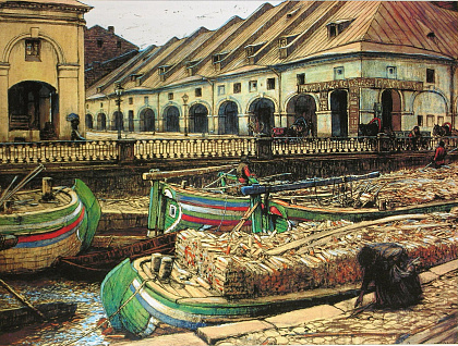 Никольский рынок в Сагкт-Петербурге. Картина художника Е. Лансере, 1901 год