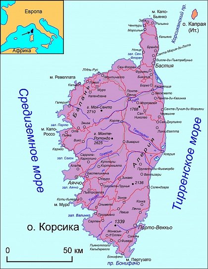 Карта острова Корсика